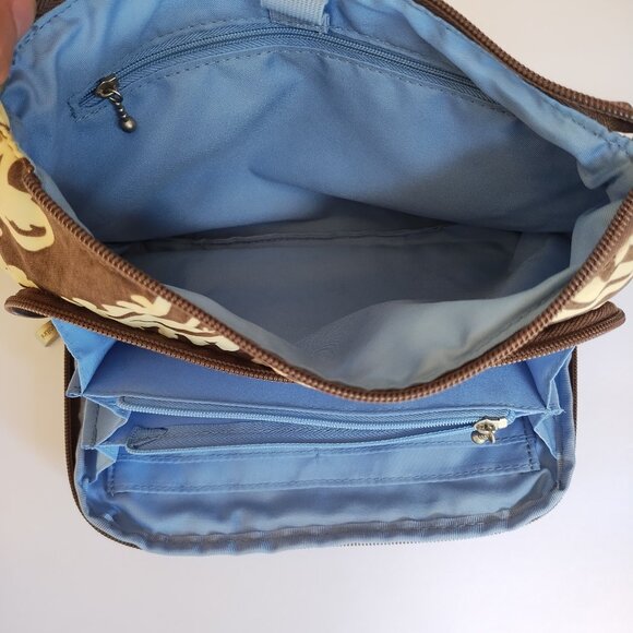 Baggallini Brown & Cream Floral Crossbody Purse Adjustable Strap - Picture 12 of 16